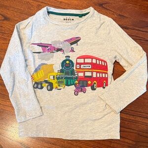 Mini Boden Kids Long Sleeve Tee - Gray with Colorful Transport size 6-7